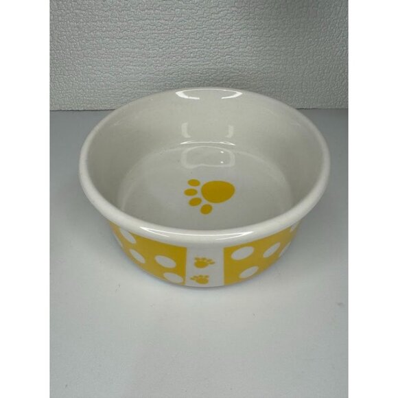 Yellow Polkadot, Paw Small Cat Dog Dish Bowl - Picture 1 of 4